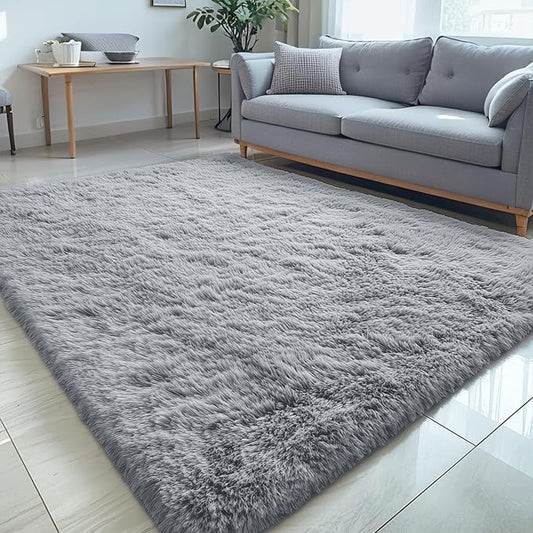 OLANLY 5x8 Machine Washable Large Area Rugs for Living Room, Bedroom, Soft Fluffy Shaggy Bedside Rug, Indoor Floor Carpet for Kids Girls and Boys, Dorms, Nursery, Home Decor, Silver Grey