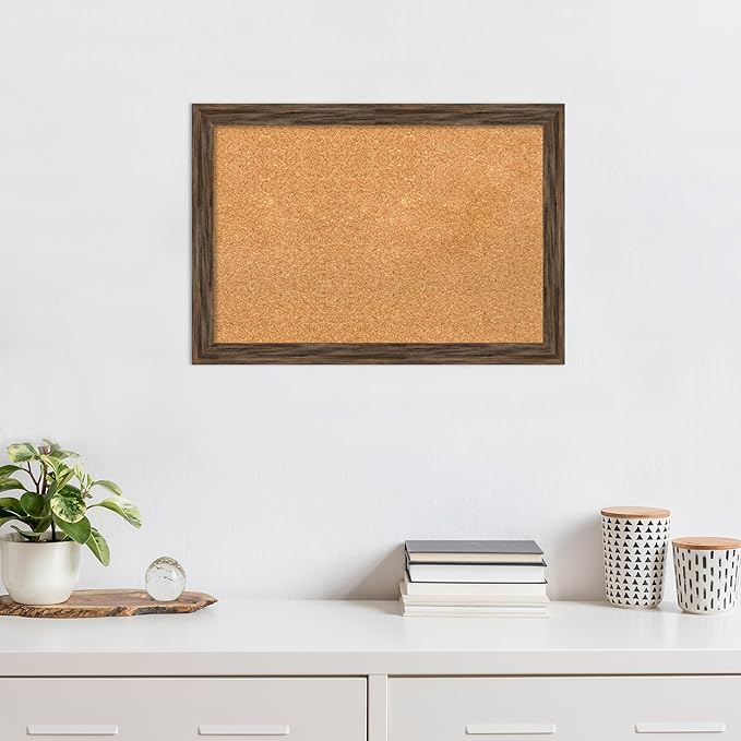 Amanti Art Natural Cork Board for Wall, 19x27 Vision Board with Brown Wood Frame, Medium Corkboard Office Decor for Home Organization, Rustic Farmhouse Corkboard Pinboard to display items for home