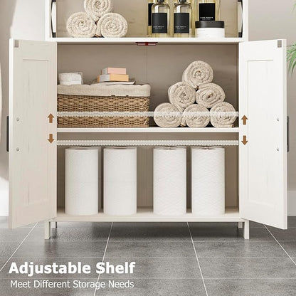 Homhedy Farmhouse Bathroom Storage Cabinet with 2 Doors, Toilet Paper Cabinet with Adjustable Shelf, Small Bathroom Cabinet for Laundry/Living Room, 11.8 x 23.6 x 31.5 Inches, Rustic White and Brown