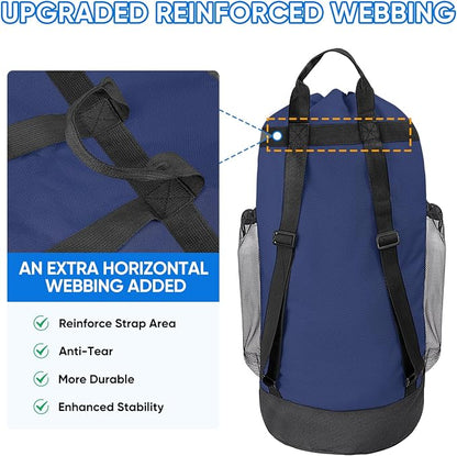 BALEINE 150L Laundry Bag Backpack, 900D Oxford Fabric Large Travel Laundry Bags with Shoulder Straps and 2 Mesh Pockets for College Dorm, Apartment, Laundromat (Navy, 150L)