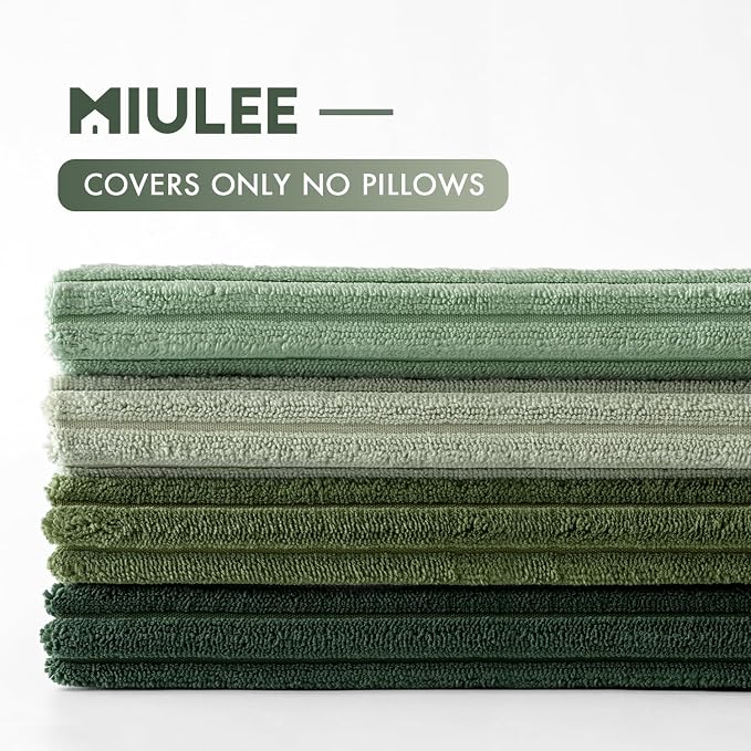 MIULEE Boho Farmhouse Sage Green Throw Pillow Covers 16x16 Inch Set of 4 Mordern Nordic Cushion Covers Soft Corduroy Spring Home Decor for Couch Bed Sofa Living Room Forest Green
