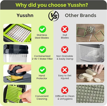 Yusshn Vegetable Chopper,12-in-1 Multifunctional Food Chopper,Professional Onion Chopper with 7 Blades,Vegetable Cutter with Container for Salad,Potato,Carrot,and Garlic; Essential Kitchen Tool(Grey)