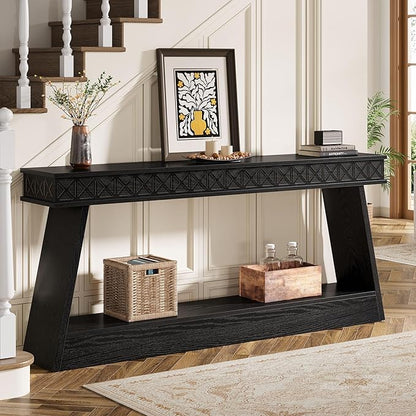 Tribesigns 70.9 Inch Extra Long Console Table, Wood Entryway Table with Storage, Narrow Long Sofa Tables Behind Couch, Farmhouse Style Entry Table for Living Room, Hallway, Entrance, Foyer, Black
