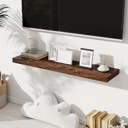 Fun Memories 40" Floating Shelves for Wall, 8 Inch Deep Floating Shelf for Books, Deep Bathroom Shelves Wall Mounted, Rustic Display Shelf for Kitchen, Bedroom, Living Room, Rustic Brown, 2 Pack