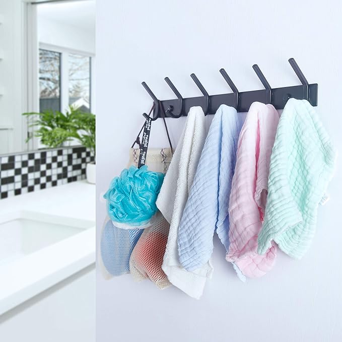 WEBI Coat Rack Wall Mounted,4 Coat Hooks for Hanging Coats,Hook Rack Rail Coat Hanger Wall Coat Rack with Hooks for Clothes,Black,2 Packs