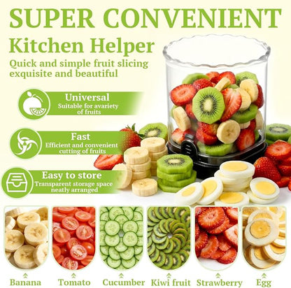 Hendiy Strawberry Slicer, Black, 1-Pack | Stainless Steel Blades, Egg & Fruit Slicer Cup, For Banana, Cucumber, Mushroom, ABS Detachable, Precision Berry Cutter Tool