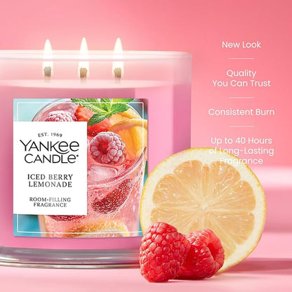 Yankee Candle Iced Berry Lemonade, Scented Candle, 14.5oz 3-Wick Candle Jar with up to 40 Hours Burn Time