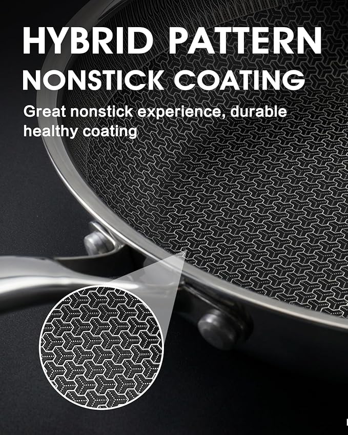 10 Inch Non Stick Frying Pan with Lid, Hybrid Nonstick Stainless Steel Skillet Pan with Stay-cooling Handle, PFOA Free Non Toxic Dishwash & Oven Safe Kithchen Cookware Set Compatible All Cooktops