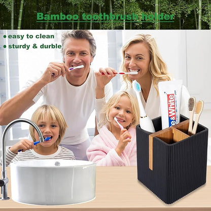 rejomiik Toothbrush Holders for Bathrooms Countertop, 3 Slots Electric Tooth Brushing and Toothpaste Storage Organizer Stand for Toiletries and Beauty Accessories, Black