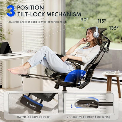 FLEXISPOT ErgoX-PRO Ergonomic Office Chair with Footrest Grey – AeroWeave 5.0 Mesh Seat, 5D Lumbar, 7D Armrests, 4D Headrest, 551LBS Capacity – Office, Gaming, Home