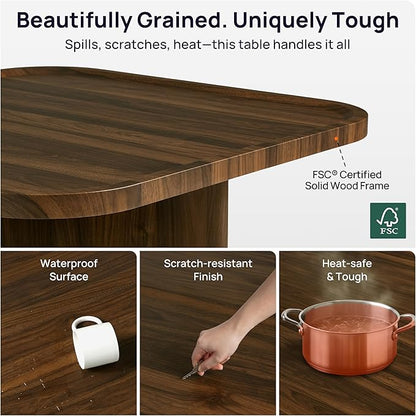 Square Coffee Table with Stools Underneath, Wood Ottoman Coffee Tables with 4 Chenille Storage Ottomans & Seats, Mid-Century Modern Coffee Table with Chairs for Living Room, Small Space, Walnut&Green