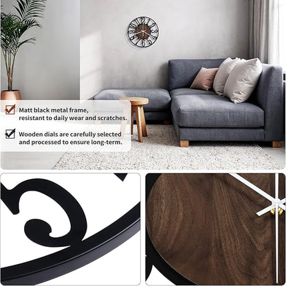 Maxstar Wall Clock Battery Operated,Silent Non-Ticking Modern Rustic Metal Round Clocks Small for Living Room/Bedroom/Office/Kitchen/Farmhouse Home Decor-10 Inch(Brown-Wood)