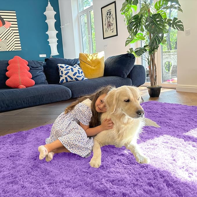 OLANLY 2x8 Machine Washable Runner Rugs for Hallway, Soft Fluffy Shaggy Bedside Rugs for Bedroom, Living Room, Indoor Floor Carpet for Kids Girls and Boys, Nursery Rooms, Home Decor Aesthetic, Purple