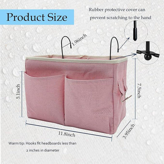 2-Pack Bedside Caddy Bedside Hanging Storage Basket Multi-Function Organizer Caddy for Bunk and Hospital Beds Dorm Rooms Bed Rails, Can be Placed Glasses Books Mobile Phones（2 pcs pink）