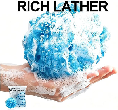 Loofah Bath Sponges - Gentle Exfoliating Shower Loofah for Rich Lather, Durable Mesh Body Scrubber for Men & Women 4 Pack (Sky Blue) | Durable mesh creates rich lather, soft exfoliating loofah for men & women daily shower
