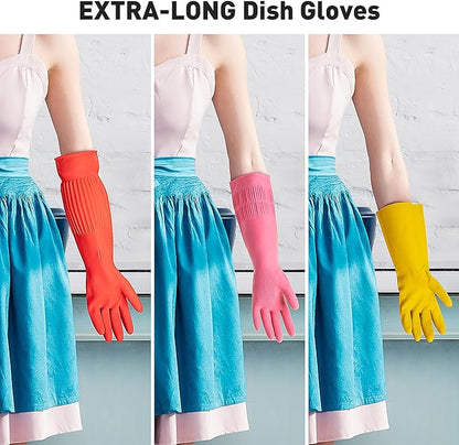 ThxToms Dishwashing Gloves, 2 Pairs Fleece Lined Rubber Dish Gloves for Washing Dishes, Waterproof Reusable Kitchen Cleaning, Long Cuff Anti Slip,Large