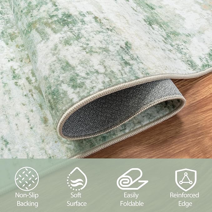 6x9 Area Rugs for Living Room Rug Washable: Abstract Rug for Dining Room Bedroom Carpet Non Slip 6 by 9 Indoor Modern Nursery Home Office Green