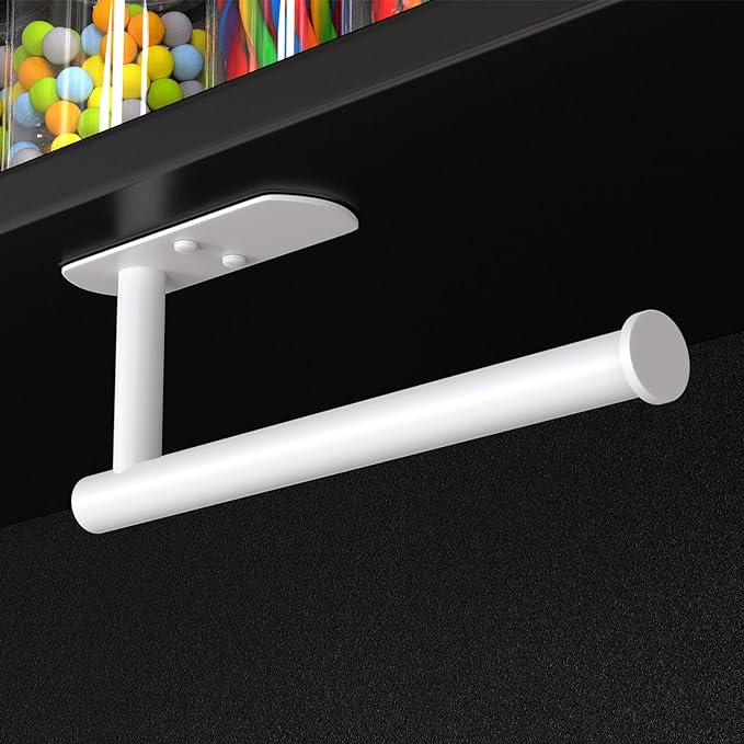 VAEHOLD Self Adhesive Paper Towel Holder Under Cabinet Mount, Wall Mounted Paper Towel Roll Holder for Kitchen, Bathroom, Wall - Stainless Steel (White)