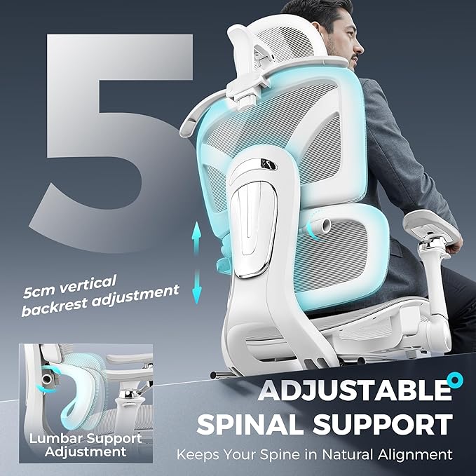 Ergonomic Office Chair with Footrest, Big and Tall Home Desk Chair, High Back Rolling Computer Chair with 5D Flip-Up Arms and Lumbar Support, Comfy Gaming Chair, Swivel Mesh Chairs, Gray