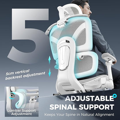 Ergonomic Office Chair with Footrest, Big and Tall Home Desk Chair, High Back Rolling Computer Chair with 5D Flip-Up Arms and Lumbar Support, Comfy Gaming Chair, Swivel Mesh Chairs, Gray