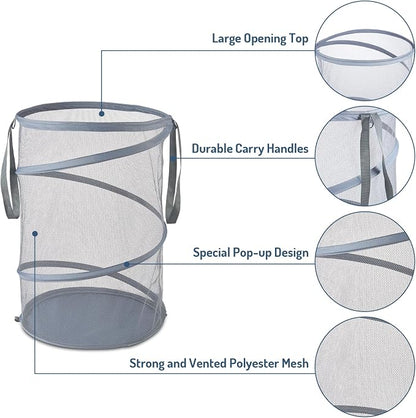 Seiritex Mesh Popup Laundry Hamper 115L Collapsible Laundry Basket Extra Large Capacity Foldable Clothing Storage Basket with Handles 26 H x 18 W x 18 L (Gray)