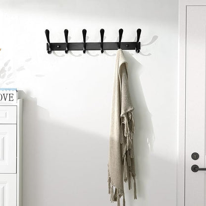 SKOLOO Coat Rack Wall Mounted - 6 Hooks, Heavy Duty, Stainless Steel, Metal Wall Hanger, Sturdy Coat Hooks for Hanging Coats, Jacket, Clothes, Hats - Black