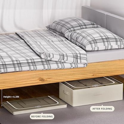 CYhom 3Pcs Under Bed Storage Bins with Metal Frame - Shoe Organizer for Closet with Clear Cover Oxford Fabric Sturdy Underbed Container Foldable Stackable Clothes Organizer (Beige, 23.5x19.7x6.3)
