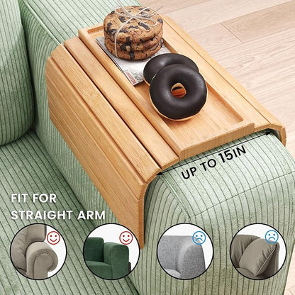 Sofa Arm Tray,Bamboo Folding Couch Arm Tray,Sofa Armrest Trays with Anti-Slip Pad for Drinks,Snacks,Phone,Remote Control（Natural）