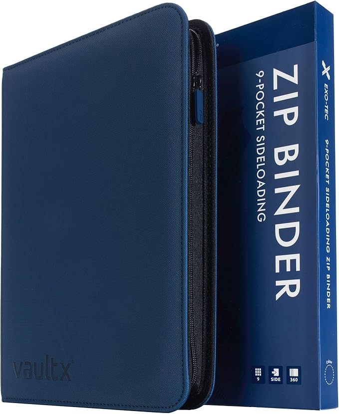 Vault X 9 Pocket Zip Binder, 360 Cards, Exo-Tec Material, 20 Side-Loading Pages (Blue)