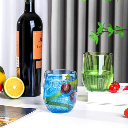 14-ounce Plastic Stemless Wine Glasses, All Purpose Arcylic Glasses, set of 6 Multicolor Reusable Shatter-resistant Dishwasher Safe