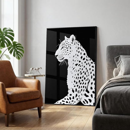 Framed Black and White Wall Art, Large Modern Minimalist Animal Portrait Prints Paintings Artwork for Walls, Elegant Leopard Pictures for Living Room Dining Bedroom Hallway Office Home Decor 24x36In