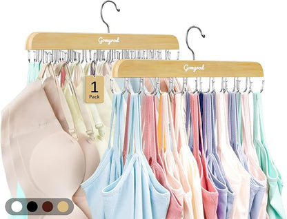 Gomyrod Bra Hanger for Closet, Tank Top Hanger w/20 Hooks Capacity Foldable Wood Space Saving Hangers, 360°Rotating Closet Organizers and Storage for Dorm & Apartment for Bra Scarf Ties(1 Pack)