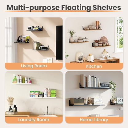 upsimples Floating Book Shelves for Wall, 35.4 Inches Long Floating Wood Shelves for Living Room, Library, Bedroom, Office Organizer and Storage, White