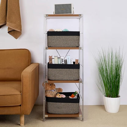 MiniArk Large Storage Baskets for Shelves, Closet Organizers Bins for Clothes Blanket Towels, Baby Nursery, Toy Baskets Box, Woven Rope Baskets, 17 x 13 x 7.5”, 3 Packs Woven Brown