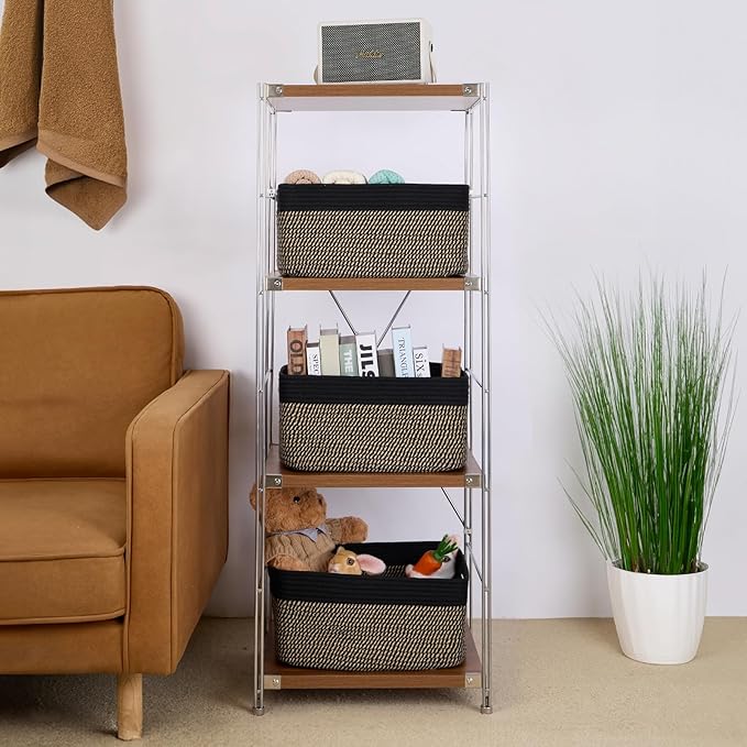 MiniArk Large Storage Baskets for Shelves, Closet Organizers Bins for Clothes Blanket Towels, Baby Nursery, Toy Baskets Box, Woven Rope Baskets, 17 x 13 x 7.5”, 2 Packs Woven Brown