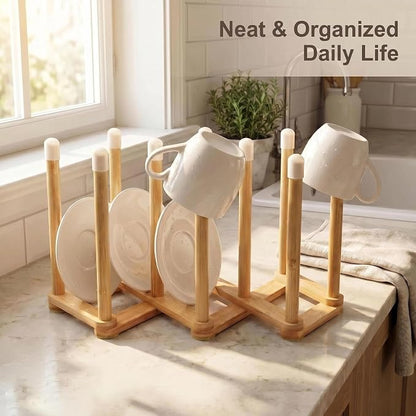 Bamboo Retractable Bottle Drying Rack Cup Dish Drying Racks,Sports Water Bottle and Mug Drainer Stand, Plastic Bag Dryer Rack and Multifunctional Drying Rack for Kitchen Countertop