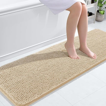 OLANLY Bathroom Runner Rugs 59x20, Extra Soft Absorbent Chenille Bath Rugs, Rubber Backing Quick Dry, Machine Washable Long Bath Mats for Bathroom Floor, Tub and Shower, Home Decor Accessories, Beige