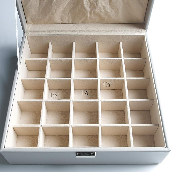 Frebeauty Earring Organizer Classic Jewelry Box 50 Slots Double Layer Jewelry Storage Case with 6 Necklace Hook and Bracelet Pocket(Grey)