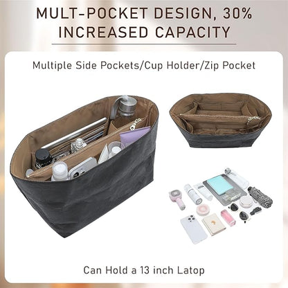 Doxo New DupontPaper Purse Organizer Insert Compatible with Longchamp Le Pliage L Handbag Insert, Lightweight Waterproof Le Pliage Large Organizer(Black&Brown, Large)