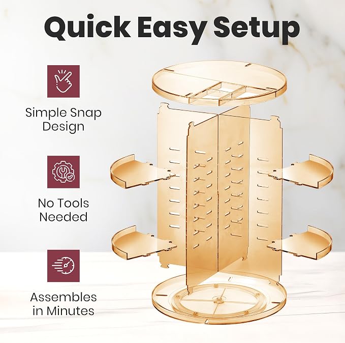 Masirs 360 Rotating Makeup Organizer - Adjustable Shelf Height and Fully Rotatable - The Perfect Round Spinning Cosmetic Organizer for Bedroom Dresser or Vanity Countertop Storage (Brown)