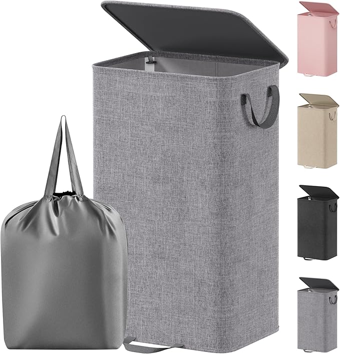 Lifewit Laundry Hamper with Lid and Removable Laundry Bag, Large Collapsible 1 Divider Dirty Clothes Basket with Handles for Bedroom, Laundry Room, Closet, Bathroom, College, 100L Gray