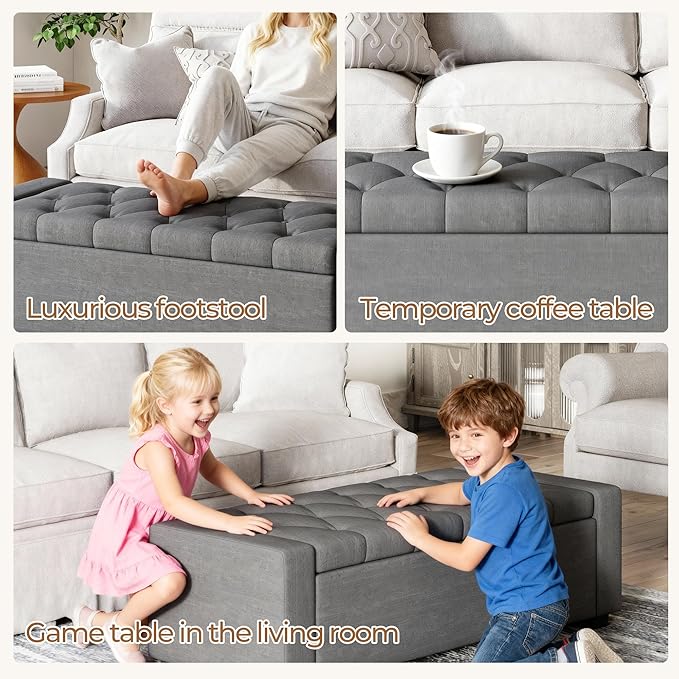 Storage Ottoman Bench,Large Entryway Ottoman with Storage, Rectangular Bench with Cushion and Safety Hinge for Living Room Bedroom,Darkgray