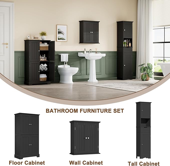 ChooChoo 67" Tall Bathroom Storage Cabinet, Narrow Bathroom Cabinet with 2 Doors and 1 Drawers, Freestanding Cupboard Floor Cabinet with Adjustable Shelves for Living Room, Kitchen, Black