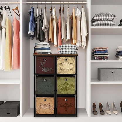 Small Fabric Dresser with 6 Drawers, DIY Cube Organizer for Closet, Storage Drawer Unit Chest of Drawers for Bedroom, Living Room, Hallway, Dorm, Pattern