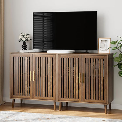 Buffet Cabinet with Storage Walnut Sideboard with Grille Doors&Adjustable Shelf, Wood Coffee Bar Storage Cabinet for Kitchen Living Room Entryway (31.5 Inch)