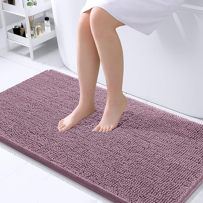 OLANLY Bathroom Runner Rugs 44x24, Soft Absorbent Chenille Bath Rugs, Rubber Backing Quick Dry, Machine Washable Long Bath Mats for Bathroom Floor, Tub and Shower, Home Decor Accessories, Deep Plum