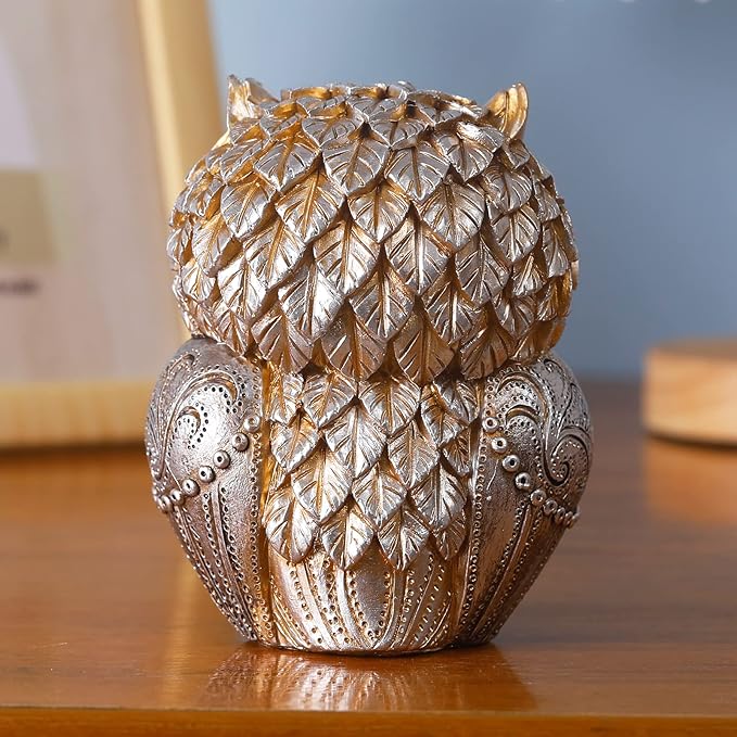 Artpaul Owl Decorations for Home Small Owl Decor Figurines Shelf Decor Home Office Living Room Decorations Birthday Gifts (Gold)
