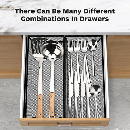 Smgmg Silverware Drawer Organizer, Silverware Organizer for Drawer, 2 Pack 14.7" X 6.1" X 2" Utensil Organizer for Kitchen Drawers, Kitchen Drawer Organizer for Large Utensils with Interlocking Arm