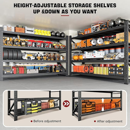 RAVIGIN 5000LBS Storage Shelves,60" W Garage Shelving Heavy Duty Metal Adjustable Garage Shelves, Shelving Units Industrial Shelving for Warehouse,60" W x 24" D x 70" H,Black