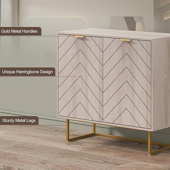 Scurrty 31.5'' Sideboard Buffet Cabinet with Storage,Sideboard Buffet Set of 2, Natural Storage Cabinet with Doors and Adjustable Shelf, Ancient Style for Living Room, Kitchen, Log Color